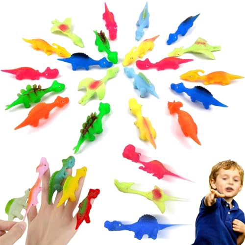 COLEESON 20 Stück Schleuder Dinosaurier Spielzeug, Dino Party Spielzeug, Slingshot Dinosaur Finger Toys, Lustige Fliegende Dinosaurier Schleuder Spielzeug für Kinder (A) von COLEESON