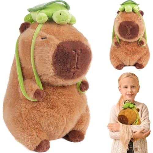 COLEESON Capybara Plüschtier, 23cm Niedliche Capybara Kuscheltier mit Schildkrötenrucksack, Simulation Tier Capybara Puppen, Wasserschwein Kuscheltier Niedliche Capybara Kuscheltier für Kinder (A) von COLEESON