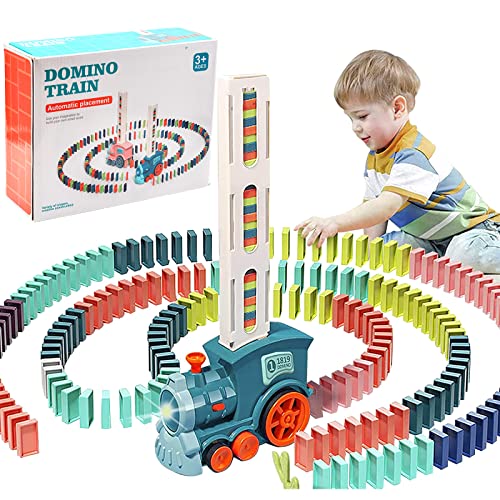 COLEESON Domino Zug Spielzeug Set, Automatischer Dominozug mit 120 Stück Dominoblöcken, Kinderbau und Stapelspielzeug für 3 4 5 6 7 Jahre alte Jungen und Mädchen (BLUE-120) von COLEESON