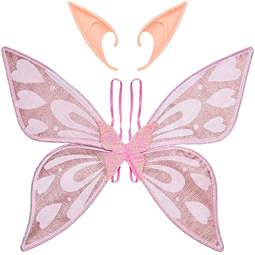 COLEESON Schmetterling Kostüm Damen, Karneval Kostüm Damen, Feenflügel mit Elfenohren, Erwachsene Fee Kostüm,Bunter Schmetterling Umhang,für Halloween Fasching Party Cosplay, Butterfly Wing (A) von COLEESON