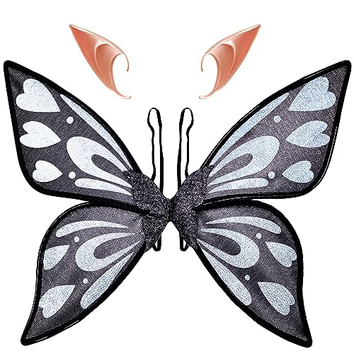 COLEESON Schmetterling Kostüm Damen, Karneval Kostüm Damen, Feenflügel mit Elfenohren, Erwachsene Fee Kostüm,Bunter Schmetterling Umhang,für Halloween Fasching Party Cosplay, Butterfly Wing (C) von COLEESON