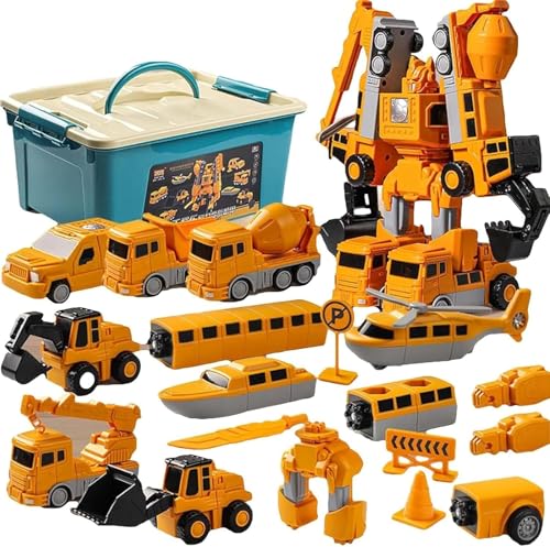 COLEESON Magnetic Transform Engineering Car Assembled Toys, Verwandelndes Roboter-Autospielzeug, Zusammengebautes Spielzeug mit Aufbewahrungsbox, Robot Action Figure Toys for Kids (Engineering 35Pcs) von COLEESON