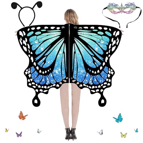 COLEESON Schmetterling Kostüm Damen, Karneval Kostüm Damen, Schmetterlingsflügel, Erwachsene Fee Kostüm,Bunter Schmetterling Umhang,für Halloween Fasching Party Cosplay, Butterfly Wings (A) von COLEESON