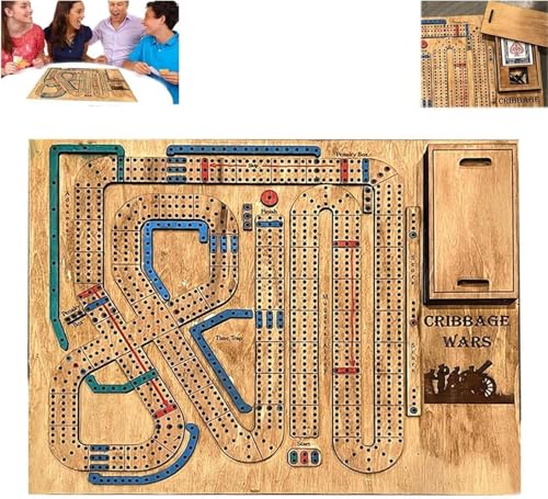 Kriegsspiel 2024, Cribbage Wars Brettspiel, Hölzernes Cribbage-Brettspielset mit integriertem Aufbewahrungsfach für Cribbage-Stifte und -Karten, Familienspiele für Kinder und Erwachsene (C) von COLEESON