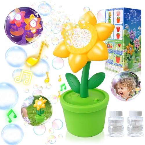 Seifenblasenmaschine, Sonnenblume Seifenblasenmaschine, Seifenblasenmaschinen mit Lichtern und Musik, Automatische LED Seifenblasenmaschine für Hochzeit Kinder Water Seifenblasen Party(A) von COLEESON