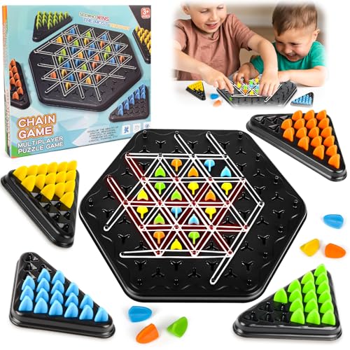 Triggle Spiel mit Gummibänder, Triggle Borad Game, Chain Triangle Game, Brettspiel Familien Spiele, Tabletop Taktikspiel Logik Spiele für 2-4 Personen von COLEESON