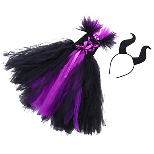 COLLBATH 1 Satz 2 Stücke Mädchen kleiden sich Halloweenkostüm Halloween-Haarreifen Hexenkostüm halloween costume halloween kleidung Kostüm Halloween-Cosplay-Kostüm Nylongewebe Violett von COLLBATH