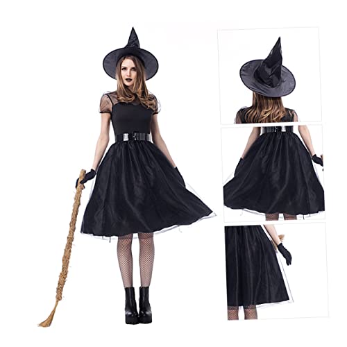 COLLBATH 1 Satz 4st Halloween-hexenkostüm Halloween-hexen-stoff-outfit Halloween-partyzubehör Hexenkostüm Aus Halloween-hexenkleid Schwarzes Hexenkleid Für Frauen Polyester Black von COLLBATH