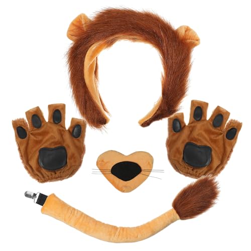 COLLBATH 1 Satz Bekleidungszubehör-Set Wolf Fuchsohren Löwenschwanz-Cosplay Tiere Kuhkostüm Tierohren Kopfband Halloween Verkleidung Zubehör Löwenschwanz und Ohren Dschungelkostüm Garn von COLLBATH