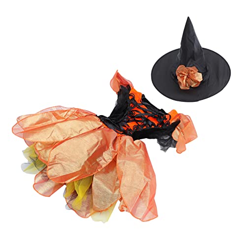 COLLBATH 1 Satz Mädchen kleiden sich Hexenoutfit für Kinder märchenhaftes Hexenkostüm für Mädchen halloween costume witch costume kleidung Halloween-Hexen-Outfit Polyester Orange von COLLBATH