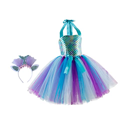 COLLBATH 1 Satz Mesh-rock Kinderkleid Geburtstagskleid Mädchen Kleiden Sich Kindergazerock Mädchenkleid Rock Mit Haarband Kleid Und Haarreifen Partykostüm Für Mädchen Stoff Blue von COLLBATH