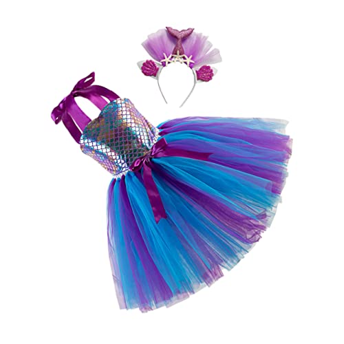 COLLBATH 1 Satz Mesh-rock Leistungszubehör Mädchenkostüm Kinderkostüm Mit Stirnband Kinderkleid Mädchen Kleiden Sich Party-cosplay-rock Party-cosplay-kostüm Cosplay-kleid Violett Stoff von COLLBATH