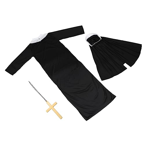 COLLBATH 1 Satz Priesterkostüm Für Erwachsene Halloween-hexen-outfit Cosplay-kostüm Für Erwachsene Frauen Nonne Kleidung Halloween-party-requisiten Priesterkleidung Black Baumwolle von COLLBATH