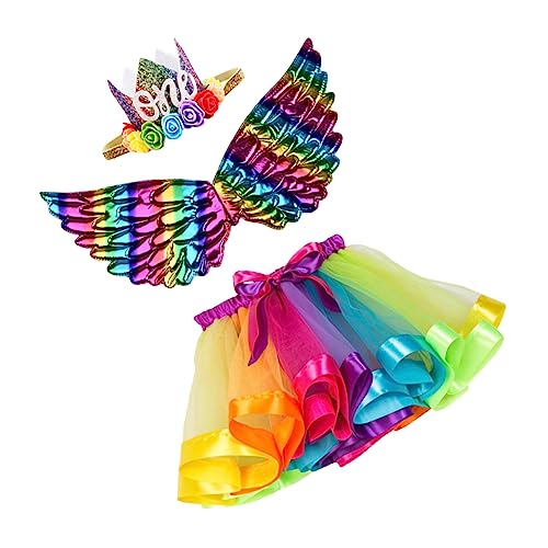 COLLBATH 1 Satz Regenbogen dreiteiliges Set Regenbogen-Tutu-Rock Mädchenkleid kinderkostüme halloween kinderkostum halloween mitbringsel kindergeburtstag festliches Partykleid Cosplay-Kleid von COLLBATH