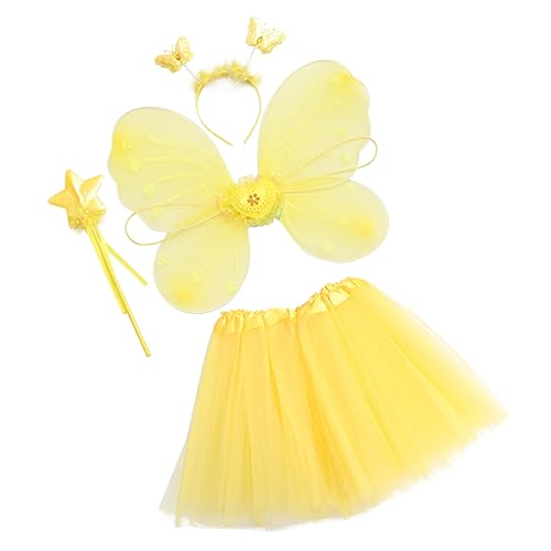 COLLBATH 1 Satz Schmetterlingsflügel Vierteiliges Set Feen Prinzessin Gelbe Feenflügel Für Kinder Stolz Tutu Rosa Kurzes Kleid Aus Tutu Für Kleine Mädchen Kostüm Kinder Stoff Yellow von COLLBATH