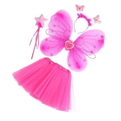 COLLBATH 1 Satz Schmetterlingsflügel vierteiliges Set Rosa Tutu-Rock Neon Zubehör Party Netz halloweenkostüme für kinder halloween kleider für kinder Feenrock Performance-Kleid Stoff Rosy von COLLBATH