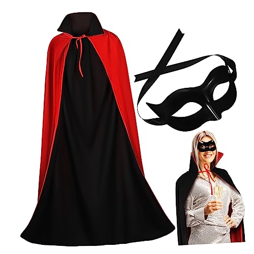 COLLBATH 1 Satz Schwarzer Halber + 140 Cm Schwarzer Und Roter Umhang Halloween Cosplay Umhang Halloween Vampir Umhang Maskerade Halloween Kostüme Für Männer Halloween Kostüm Requisite von COLLBATH