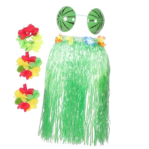 COLLBATH 1 Satz Strohrock-set Hawaii-blumen-stirnband Hawaiianische Outfits Tropisches Stirnband Hawaii-kleid Hula-rock-kostüm Abschlussball Requisiten Blatt-hula-rock Green Seidenblume von COLLBATH