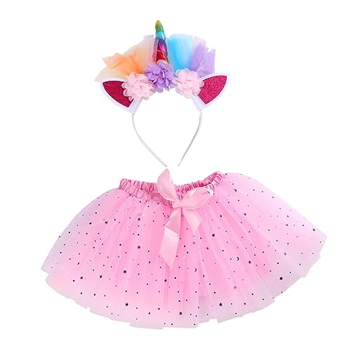 COLLBATH 1 Satz Tutu-rock Für Mädchen Einhorn-horn-stirnband Kinder Zeigen Kostüme Regenbogenrock Für Kinder -kit Regenbogenkostüm Mädchen-outfit Kostüme Für Mädchen Rosa Polyester von COLLBATH