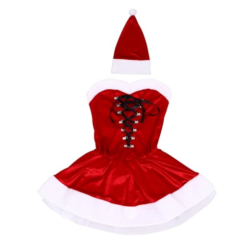 COLLBATH 1 Satz Weihnachtskleid Outfit Weihnachtsmannkostüm Für Damen Frauen Vermissen Den Weihnachtsmannanzug Partyschmuck Für Frauen Partykostüm Weihnachts-cosplay-kleid Polyester Rot von COLLBATH