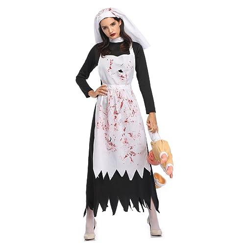 COLLBATH 1 Stück Horror Nonne Kostüm Schreckliche Cosplay Kleidung Halloween Party Requisiten Halloween Kostüm Halloween Schreckliches Kostüm Blutiges Geisterkostüm von COLLBATH