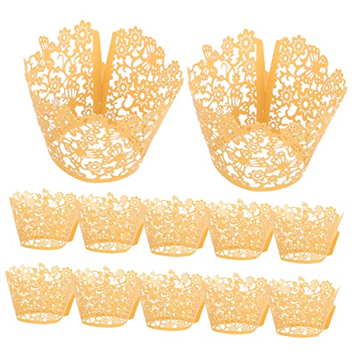 COLLBATH 100st Kuchenförmchen Aushöhlen Blumen-muffinförmchen Dessertbecher Zinn Cupcake-ringe Cupcake-boxen Fiesta Muffins Muffinform Muffin Backen Weißer Kleiner Kuchen Papier Golden von COLLBATH