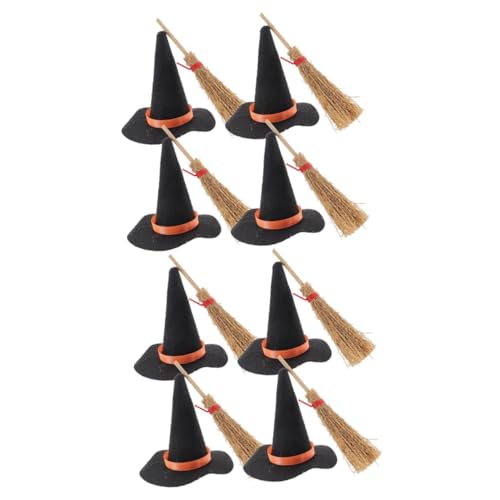 COLLBATH 16 STK Halloween-hexenhut Miniaturhüte Kleine Hexenhut Dekoration Kleine Hüte Für Kuchendekor Minipuppenhüte Zum Basteln Kleiner Hut Und Besen Hexenhut Miniatur Filzstoff Black von COLLBATH