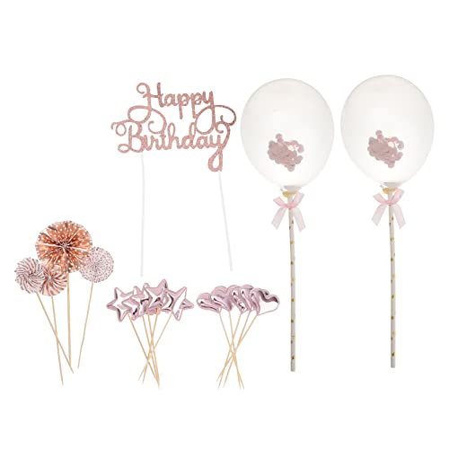 COLLBATH 17st Kuchenstangen Party-kuchen-picks Geburtstag Topper Ballon-dessert-topper Mit Pailletten Kuchenbanner Aus Papierfans Kuchendekorationen Aus Papierfächern Rose Gold Pu von COLLBATH