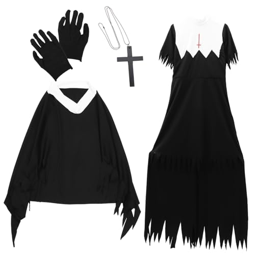 COLLBATH 1Stk Halloween-Zombie-Uniform lustig Halloween-Kostümkleidung gruseliges Kostüm satanisch halloween costume halloween kleidung Nonnenkleidung Parteiuniform Baumwollmischung Black von COLLBATH