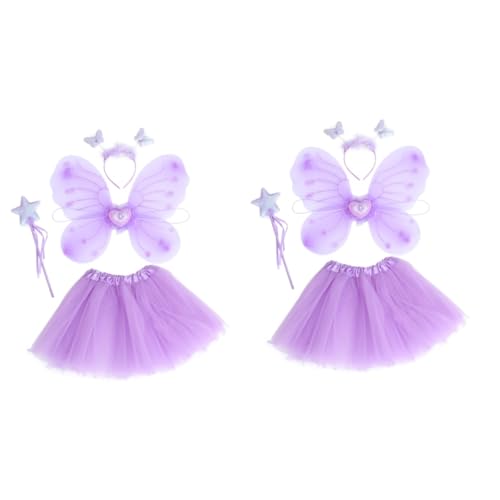 COLLBATH 2 Sätze Schmetterlingsflügel vierteiliges Set Marienkäfer vorgeben Ankleiden faschingskostüme kinder karnevalskostüme kinder Feenkleid für Mädchen Performance-Kleid Stoff Violett von COLLBATH