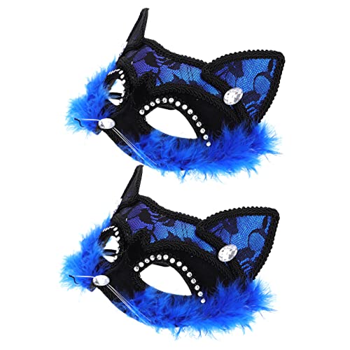 COLLBATH 2St katze gesichtsmaske venezianische Maskerade Augenabdeckung Halloween venezianisches Kostüm hallowen masks plastik maske Spitzenauge Requisiten Party-Masken Plüsch Blue von COLLBATH