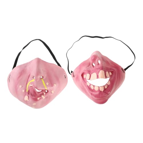 COLLBATH 2st Halbe Gesichtsmaske Schreckliche Hälfte Kostüm Halloween Lustig Halloween-requisiten Teufelsmaske Halloween-maskerade Halloween Halbes Gesicht Halloween- Rosa Emulsion von COLLBATH