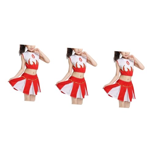 COLLBATH 3 Sätze Cheerleader-uniform Cheerleader-halloween-kostüm Kostüme Für Mädchen Tanzendes Kostüm Cheerleader-outfits Für Die Kinderschule Performance-kostüm Mädchen-outfits Rot von COLLBATH