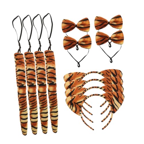 COLLBATH 4 Sätze Stirnband mit Tierohren Kostüm Fliege Stütze Tiger-Stirnband mit Fliege und fasching zubehör faschingsaccessoires haarreifen damen Haarband kreativer Tigerschwanz von COLLBATH