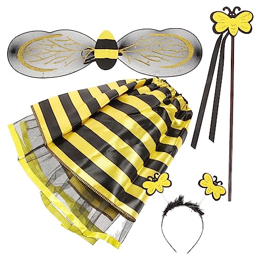 COLLBATH 4 Teiliges Bienen Kostü Set Cosplay Zubehör Mit Kopfband Rock Zauberstab Und Flügel Für Fasching Und Mottopartys Ideal Für Kindergeburtstage Und Kostümpartys von COLLBATH