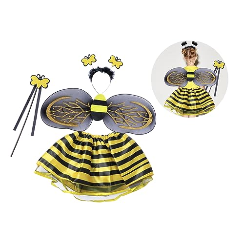 COLLBATH 4er Set Bienenkostüm Für Mädchen Zauberstab Tutu Rock Und Haarreif Inklusive Feenkleid Outfit Für Karneval Und Fasching Ideal Für Kinder Und Feste von COLLBATH