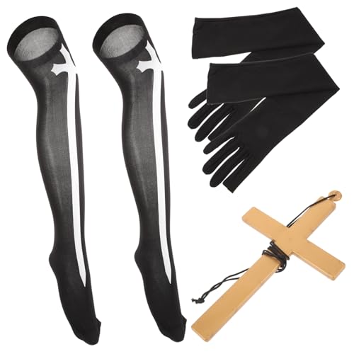 COLLBATH Cosplay Oberschenkelsocken Karnevalsnonnen Traditionelles Nonne Cosplay Kostüm Nonne Cosplay Cross Halskette Nonne Lieferungen Kostüm Eine Halskette Gothic Kleidung Halskette von COLLBATH