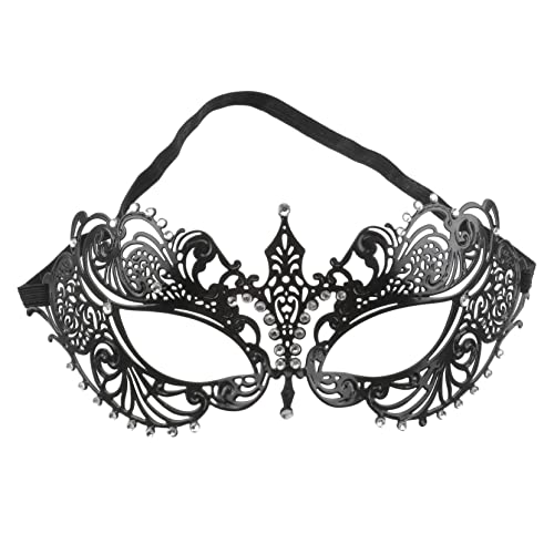 COLLBATH Damen Venezianische Maske Aus Metall Mit Kristall Strass Geschliffen Ideal Für Halloween Kostümball Und Partys Schwarz von COLLBATH