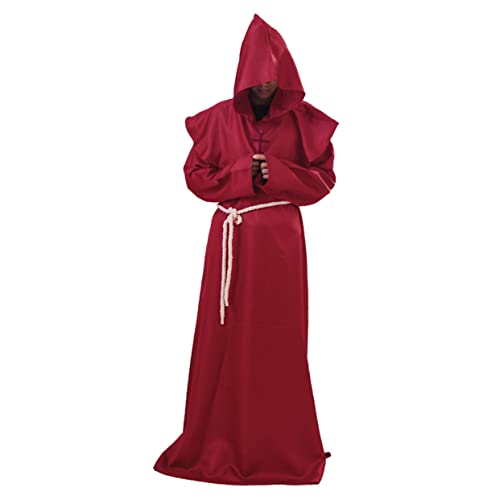 COLLBATH Halloween Kostüm Für Mittelalterliche Mönche Klassisches Mönch Zauberer Cosplay Set Größe XL Rot Inklusive Gürtel Ideal Für Halloween Karneval Und Mittelalter Mottopartys von COLLBATH