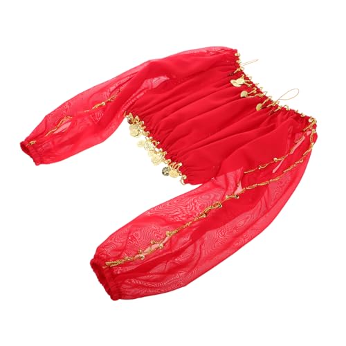 COLLBATH Indisches Tanzkostüm Mit Langen Ärmeln Tanzrequisiten Accessoires Dekoration Indische Tanzkleidung Glitzernde Dekoration Prinzessin Requisiten Spitzendekoration Rot Chiffon von COLLBATH