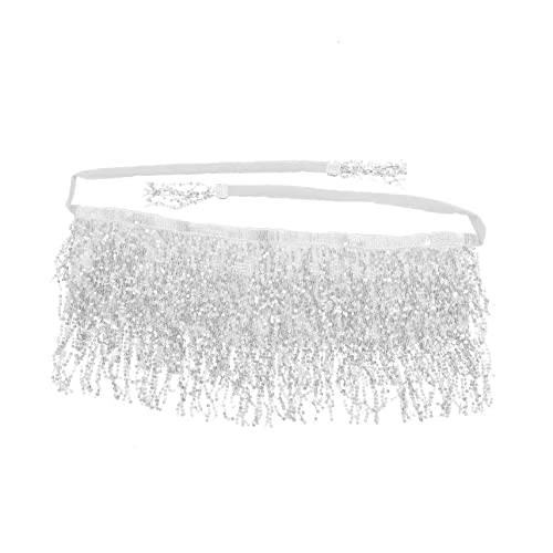 COLLBATH Pailletten Quaste Hüft Tuch Tanzröcke Für Damen Bauchtanz Rock Schal Paillettenrock Für Den Bauchtanz Tanzröcke Schal Tanzschals Bauch-hüft-schal Bauchtanzrock Chiffon Silver von COLLBATH