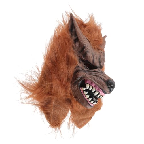 COLLBATH Wolf-kapuzenmaske Gruseliges Cosplay Halloween-gruselmaske Halloween-maskenverzierung Wolf Kostüm Schreckliche Partydeko Gruselmasken Für Erwachsene Werwolf-kostüm Brown Emulsion von COLLBATH