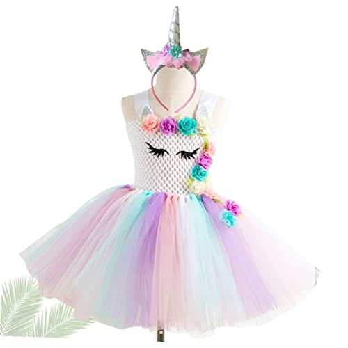 COLLBATH ädchen Einhorn Tutu Kleid Mit Haarband Geburtstagsoutfit Für Party Kostü Halloween Verkleidung Cartoon Cosplay Kleidung Set 10 12 Jahre von COLLBATH