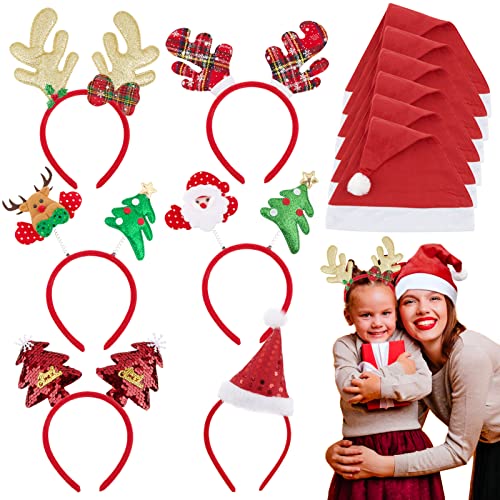 COLOFALLA 12 Stück Weihnachtsmütze Weihnachten Haarreif Nikolausmütze Partyhüte Weihnachten Haarschmuck Stirnband Kopfbedeckung Rentier Weihnachtsmann Mütze Party Accessoires von COLOFALLA