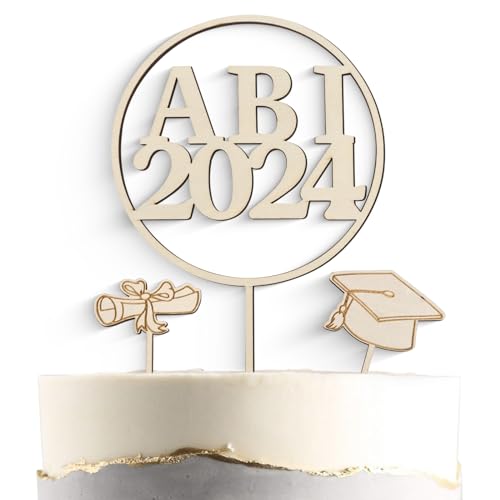 COLOFALLA 3 Stk Abitur 2024 Tortendeko Holz Torten Topper Cake Topper Abi Geschenke Abschluss Prüfung Bestanden Cupcake Topper Abschlussfeier Graduation Party Deko von COLOFALLA