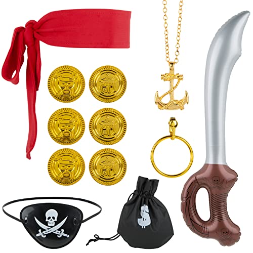 7 Pcs Piraten Kostüm Zubehör Set Piratenkostüm Damen Herren Erwachsene Piraten Rollenspiel Accessoires Vintage Outfit Geschenke für Halloween Karneval Mottoparty Geburtstag Maskerade Fasching von COLOFALLA