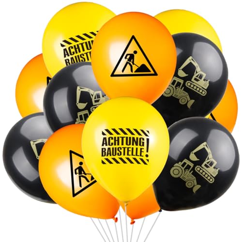 COLOFALLA 18 Stücke Baustelle Luftballons Bagger Baustelle Deko Kindergeburtstag Luftballons Kindergeburtstag Deko Junge Bagger Trecker Luftballons Fahrzeug Deko 12 Zoll Luftballon mit 2 Bänder von COLOFALLA