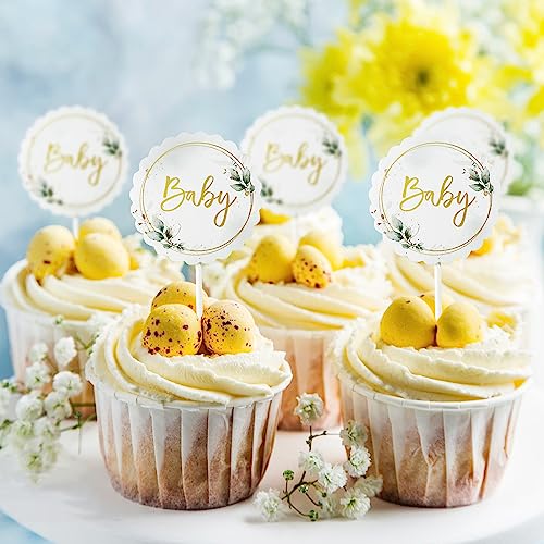 COLOFALLA 24 Stk Oh Baby Cake Topper Grün Cupcake Topper Babyparty Babyparty Deko Junge Mädchen Tortendeko Babyshower Geburt Mummy To Be Torten Topper Kuchendeko Muffin Deko Neutral Gender Reveal von COLOFALLA