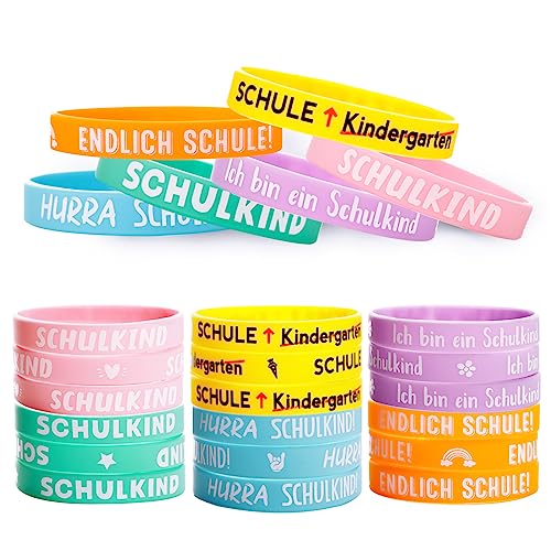 COLOFALLA 24 Stück Einschulung Armbänder Endlich Schulkind 2024 Party Mitgebsel Einschulung Schulanfang 1. Schultag Geschenke Junge Mädchen Schuleinführung Party Gastgeschenke von COLOFALLA