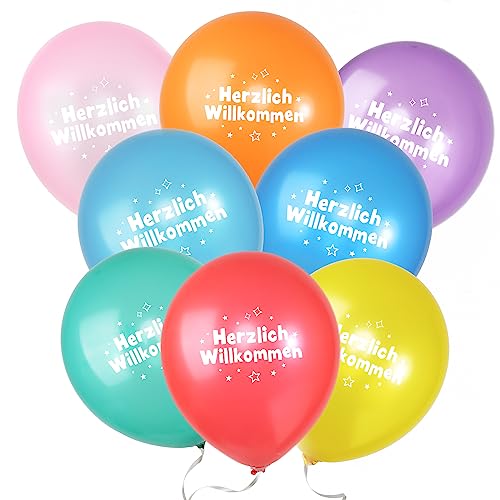 COLOFALLA 24 Stück Herzlich Willkommen Luftballons Einschulung Deko Willkommen Zuhause Ballons Welcome Abschluss Abi Deko Willkommen Baby Babyparty Weihnachten Hochzeit von COLOFALLA